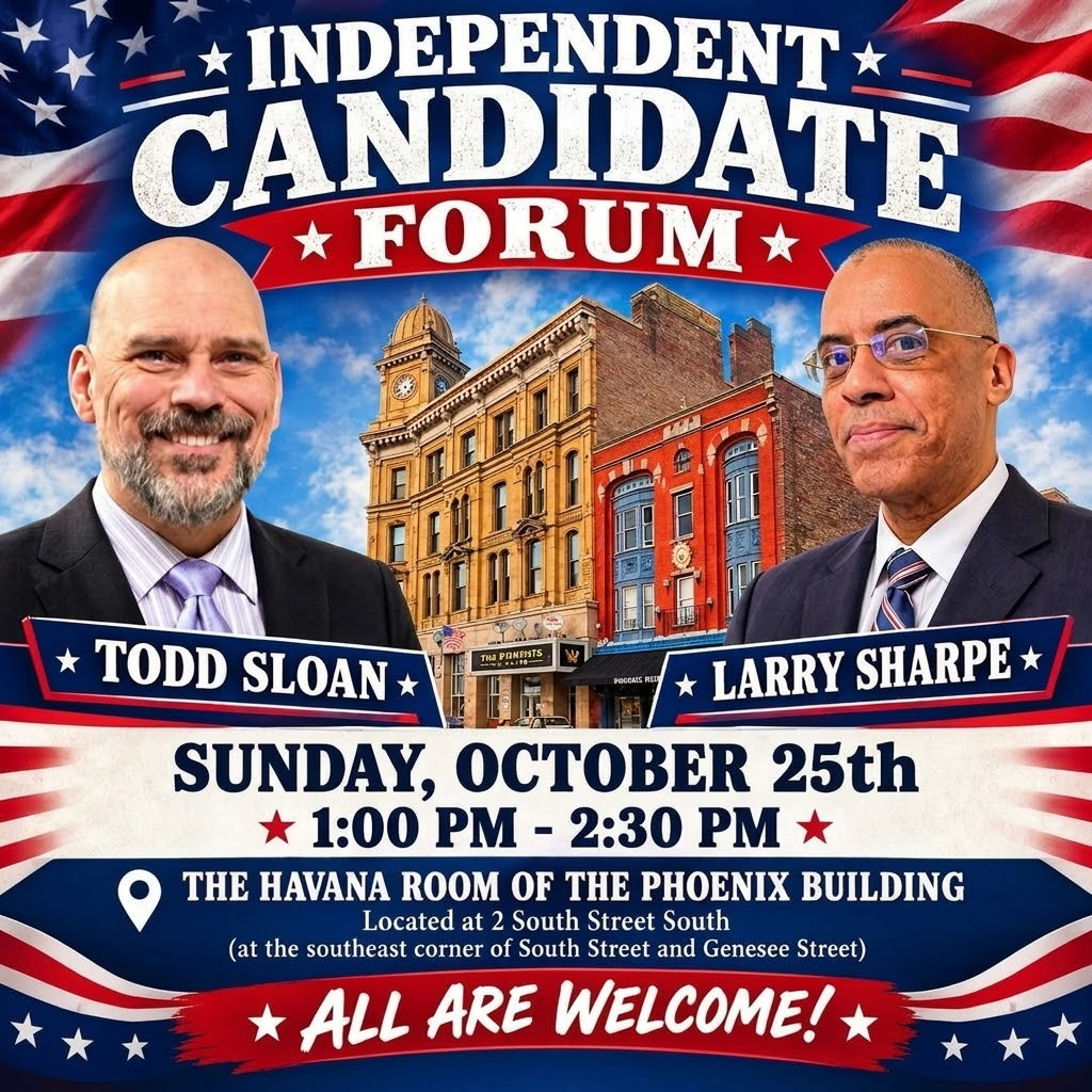 Independent Candidate Forum — Todd Sloan & Larry Sharpe, Sunday October 25th, 1:00–2:30 PM, Havana Room, Phoenix Building, Auburn